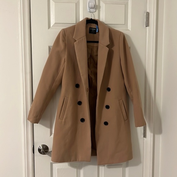 Boohoo Petite Double Breasted Camel Duster Coat - Picture 4 of 11